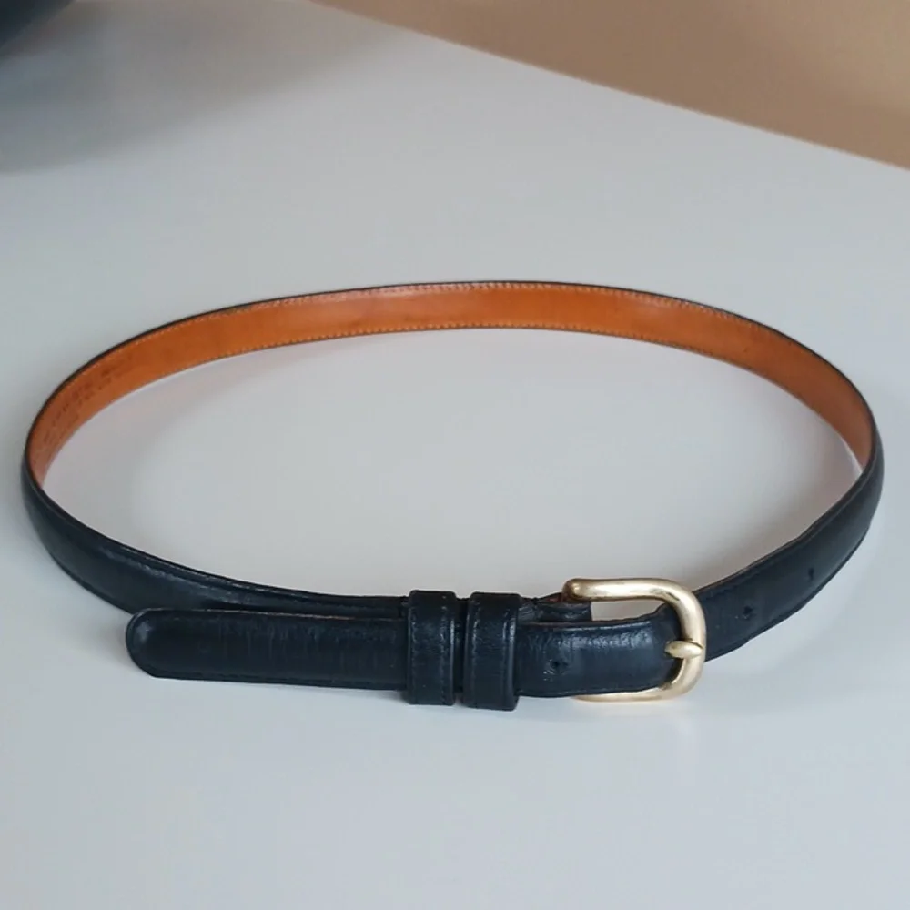 Coach Black and Tan Leather Belt with Gold Buckle - Picture 2 of 12